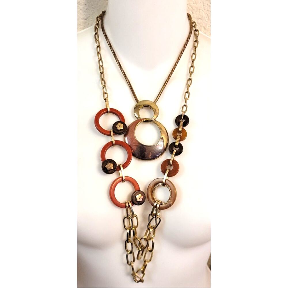 Vtg Boho Layered Necklace Lot Gold Tone Modernist Abstract Enamel Boho Y2K